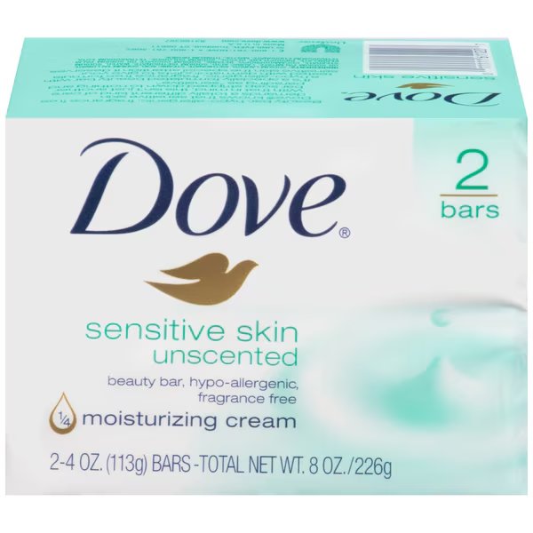 Dove Sensitive Skin Unscented Soap Bar 4 oz. Bar, PK12, Dove, Mfr#: 41085